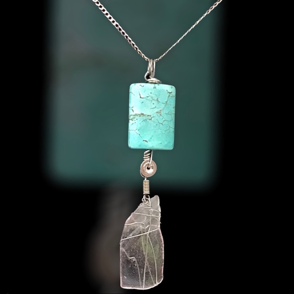 Turquoise and Sea Glass Pendant - Picture 3 of 5